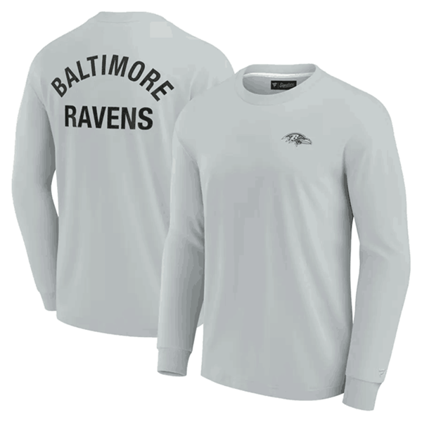 Men's Baltimore Ravens Grey Signature Unisex Super Soft Long Sleeve T-Shirt